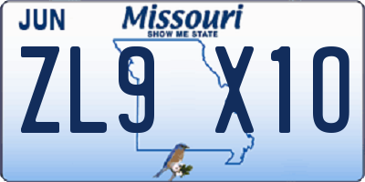 MO license plate ZL9X1O