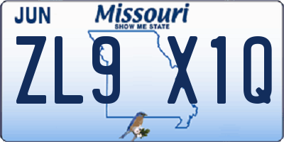 MO license plate ZL9X1Q
