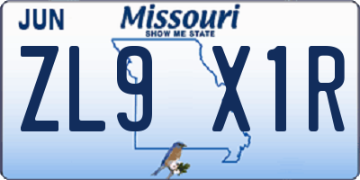 MO license plate ZL9X1R