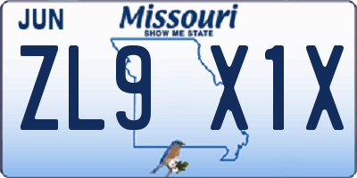 MO license plate ZL9X1X
