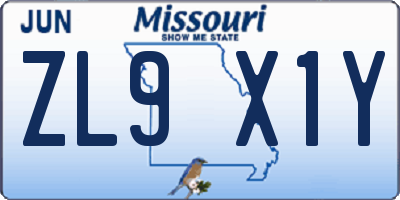 MO license plate ZL9X1Y