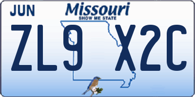 MO license plate ZL9X2C