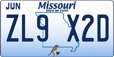 MO license plate ZL9X2D