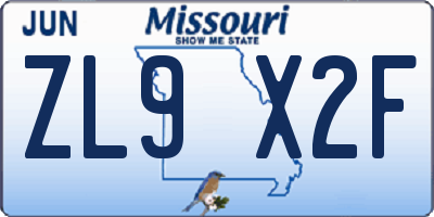 MO license plate ZL9X2F
