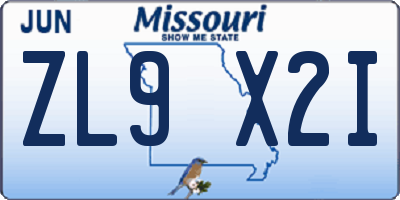 MO license plate ZL9X2I