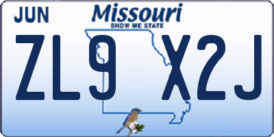MO license plate ZL9X2J
