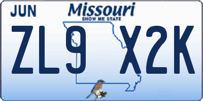 MO license plate ZL9X2K