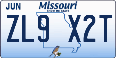MO license plate ZL9X2T