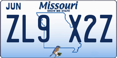 MO license plate ZL9X2Z