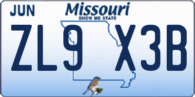 MO license plate ZL9X3B