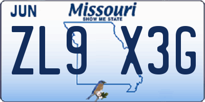 MO license plate ZL9X3G