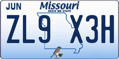 MO license plate ZL9X3H