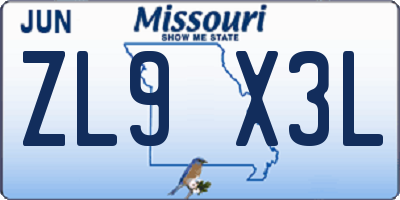 MO license plate ZL9X3L