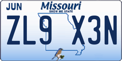 MO license plate ZL9X3N