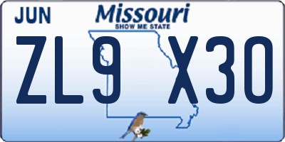 MO license plate ZL9X3O