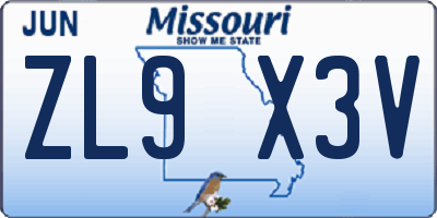 MO license plate ZL9X3V