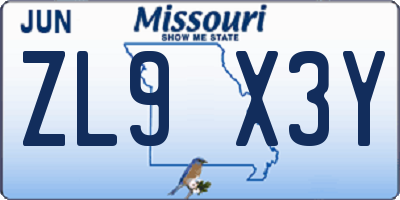 MO license plate ZL9X3Y