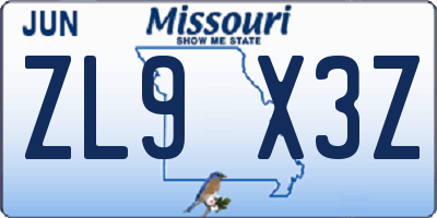 MO license plate ZL9X3Z
