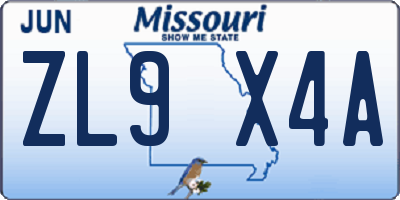 MO license plate ZL9X4A