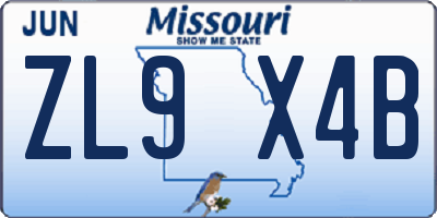 MO license plate ZL9X4B
