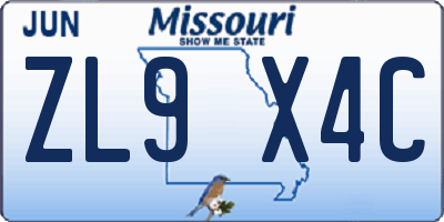 MO license plate ZL9X4C