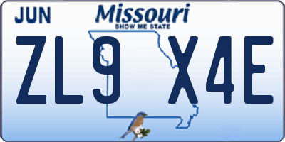 MO license plate ZL9X4E