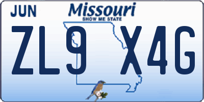 MO license plate ZL9X4G
