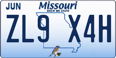 MO license plate ZL9X4H