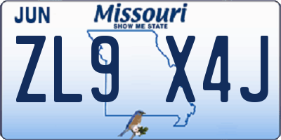 MO license plate ZL9X4J
