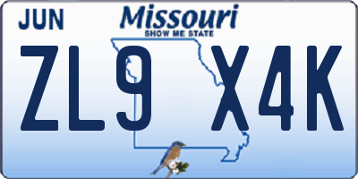 MO license plate ZL9X4K