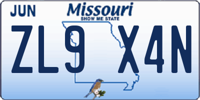 MO license plate ZL9X4N