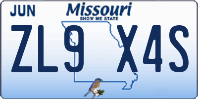 MO license plate ZL9X4S