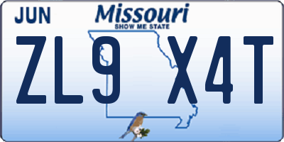 MO license plate ZL9X4T