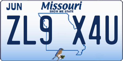 MO license plate ZL9X4U
