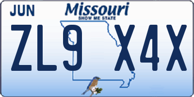 MO license plate ZL9X4X