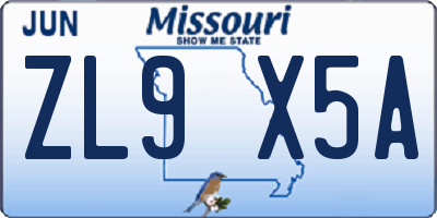 MO license plate ZL9X5A