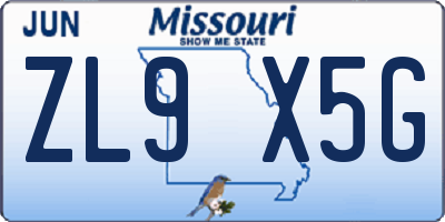 MO license plate ZL9X5G