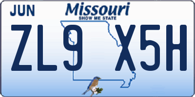 MO license plate ZL9X5H