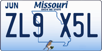 MO license plate ZL9X5L