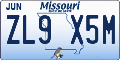 MO license plate ZL9X5M