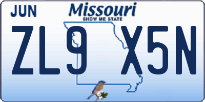 MO license plate ZL9X5N