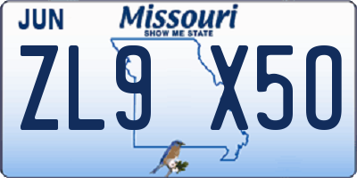 MO license plate ZL9X5O