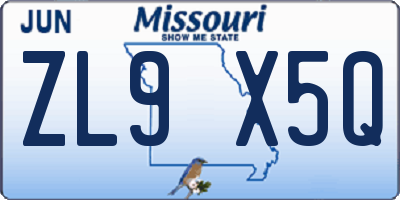 MO license plate ZL9X5Q