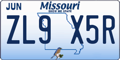 MO license plate ZL9X5R