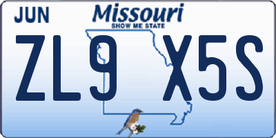 MO license plate ZL9X5S