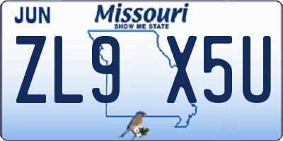MO license plate ZL9X5U