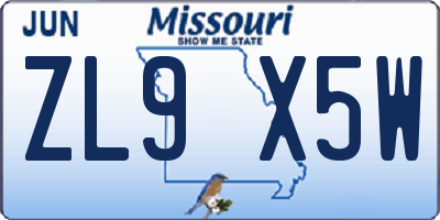 MO license plate ZL9X5W