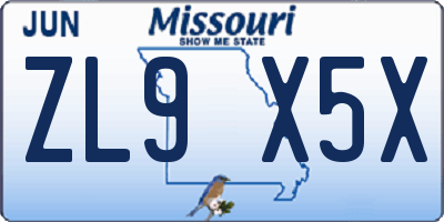MO license plate ZL9X5X