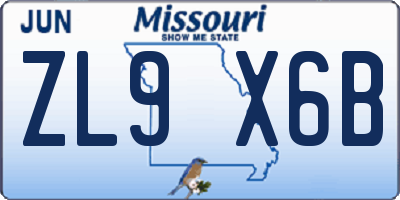 MO license plate ZL9X6B