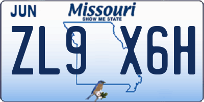MO license plate ZL9X6H